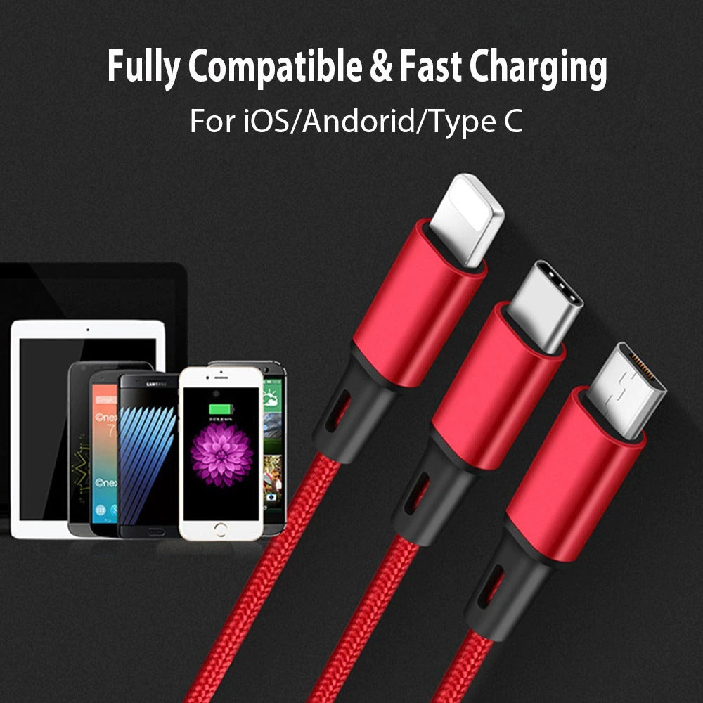 3-in-1 USB Kabel met Lightning, USB-C en Micro-USB - Best Solid Hardware